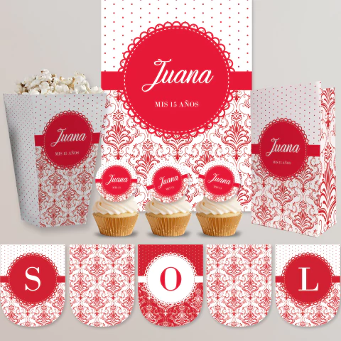 Kit imprimible bulgaro trama rojo blanco tukit