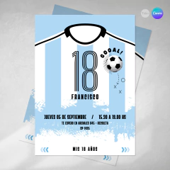 Invitacion editable futbol, invitaciones canva editable, camiseta celeste, birthday futbol, invitation template