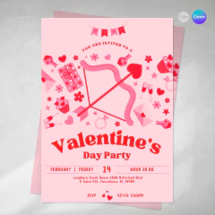 Invitación san valentín, invitaciones editables canva, Valentine's Day Party, dia de los enamorados - comprar online