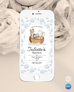 Invitacion editable, invitación arca, invitaciones canva editable, cumple arca de noe, birthday arc, invitation template - TuKit