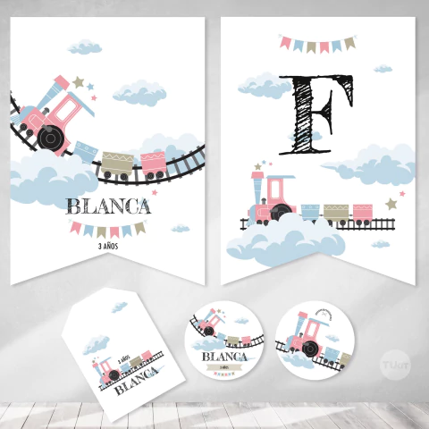 Kit imprimible trenes pasteles tukit