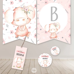 Kit imprimible animales de la granja cerdito chanchita flores rosas - buy online