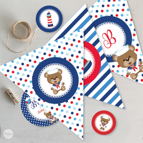 Kit imprimible osito marinero oso bear candy bar cumpleaños tukit