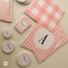 Kit Imprimible cuadrados textura vichy trama rosa pink tukit - comprar online