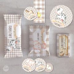 Kit imprimible animales de la granja vichy beige marron tukit en internet