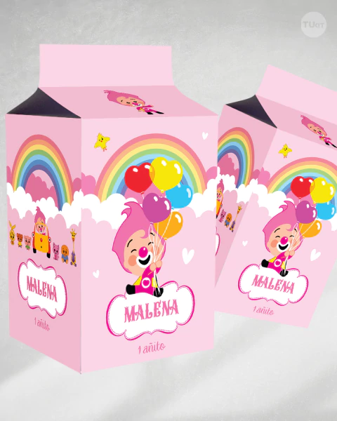 Milk box imprimible payaso plim plim arco iris rosa tukit - comprar online