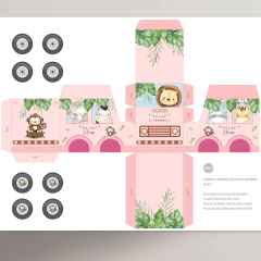 Camion imprimible animales de la selva acuarela rosa tukit - comprar online