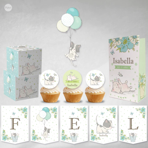 Kit imprimible gatos globos mint candy bar tukit
