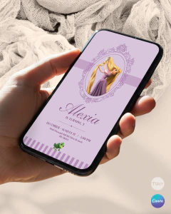 Invitación para cumple años, texto editable canva, princesa rapunzel en ovalo, princess party tukit - comprar online