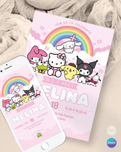 Invitacion editable de cumpleaños bunny kawaii cinnamoroll tukit - (copia)