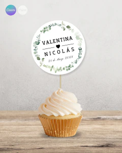 Adorno para cupcake, circulo multiuso, eucalipto round tukit - TuKit
