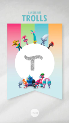 Banderines imprimibles, banderín cumpleaños trolls abecedario tukit - comprar online