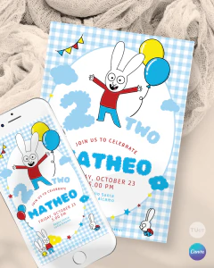 Invitacion simon el conejo texto editable canva tukit