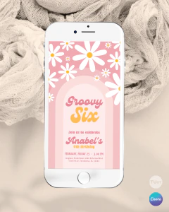 Invitacion flores margaritas rainbow rosa texto editable canva tukit - tienda online