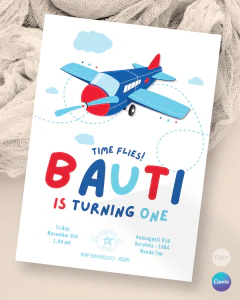 Invitacion aviones texto editable canva tukit - TuKit