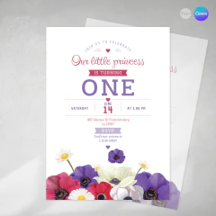 Invitacion flores amapolas, texto editable, flowers canva tukit