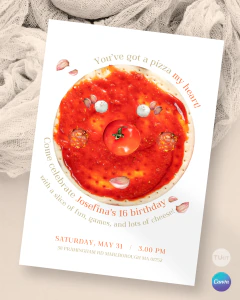 Invitación pizza party, invitaciones editables canva, invitaciones pizza party - comprar online