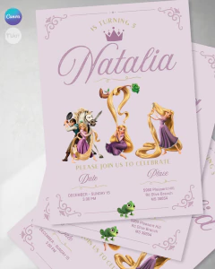 Invitacion princesa rapunzel texto editable canva cumples varias tukit en internet