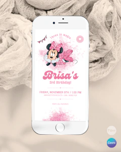 Invitación para cumple años, texto editable canva, minnie acuarela acostada, minnie party tukit - TuKit