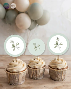 Adorno para cupcake, circulo multiuso, eucalipto florcita tukit