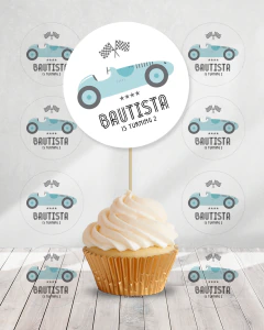 Adorno para cupcakes, auto retro, texto editable canva tukit - TuKit