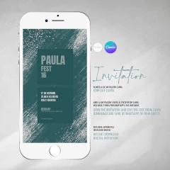 Invitación texto editable canva, textura pincelada glitter, invitation template en internet