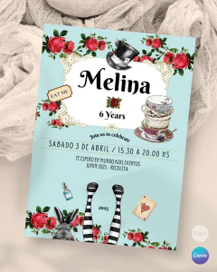 Invitacion editable, invitación alicia, invitaciones canva editable, cumple alicia en el pais de las maravillas, birthday alice, invitation template en internet