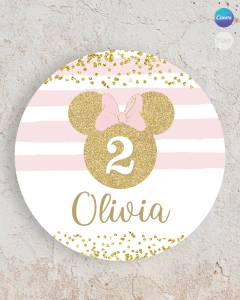 Cartel circular imprimible minnie glitter moño tukit en internet