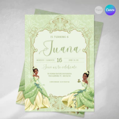 Invitacion la princesa y el sapo texto editable canva tukit