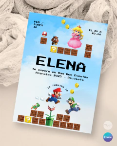 Invitacion el super mario texto editable canva tukit en internet