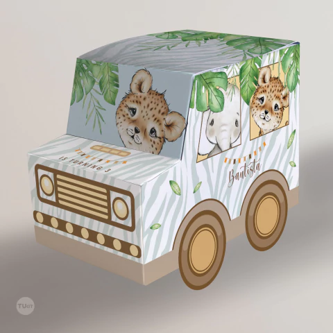 Camion imprimible animales de la selva acuarela bebe tukit