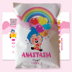 Chip bag imprimible payaso plim plim rosa tukit - comprar online