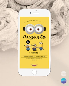 Invitacion editable minions, invitaciones canva editable, cumple minion, birthday minions, invitation template - TuKit
