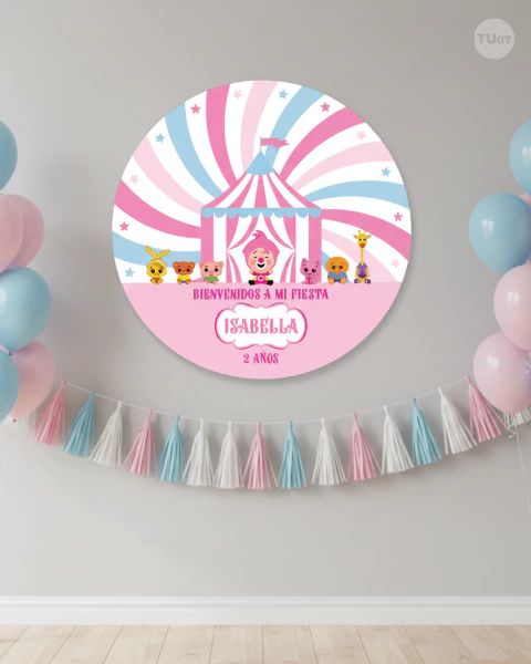 Banner circular imprimible circo carpa plim plim rosa tukit - comprar online