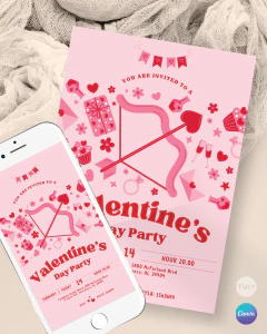 Invitación san valentín, invitaciones editables canva, Valentine's Day Party, dia de los enamorados