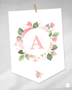 Banderines imprimibles flores rosas, banderín, cumpleaños y eventos, abecedario tukit - tienda online