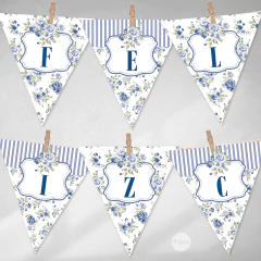 Imagen de Kit imprimible flores azules fb shabby chic candy bar eventos tukit