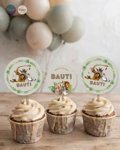 Adorno para cupcake, circulo multiuso, animales de la selva tukit