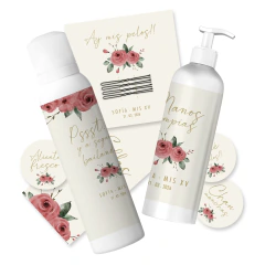 Kit imprimible canasta de baño sos fondo beige florcitas bordó tukit en internet