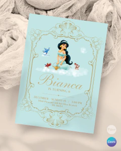 Invitacion princesa jazmin texto editable canva tukit - (copia) on internet