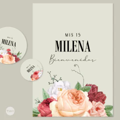 Kit imprimible flores rositas fondo beige tukit