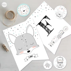 Kit imprimible animales blanco negro tukit - TuKit