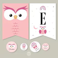 Kit imprimible buho lechuza arcoiris rosa tukit - TuKit