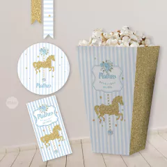Kit imprimible carousel calesita glitter candy bar celeste tukit - TuKit