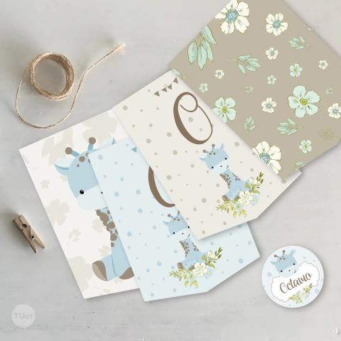 kit imprimible jirafa jirafita bebe flores giraffe