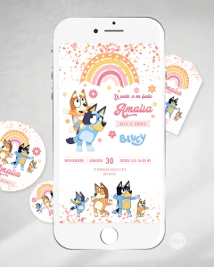 Imagen de Kit imprimible bluey perritos, arcoiris rosa, flores tukit