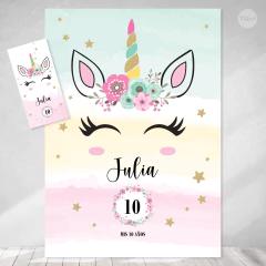 Kit imprimible unicornio acuarelas rosa verde amarillo candy bar tukit - tienda online