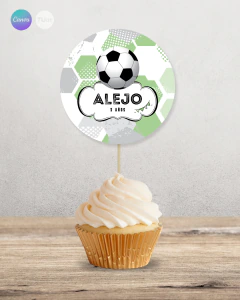Adorno para cupcake, circulo multiuso, futbol verde tukit en internet