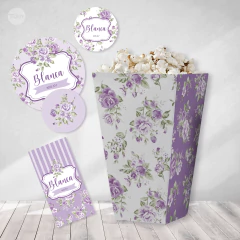 Kit imprimible flores violetas shabby chic tukit - loja online