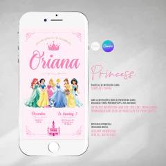 Invitación princesas, texto editable canva, cumple de princesas, birthday princess, invitation template en internet